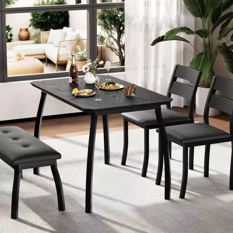 Set da pranzo Coolmee per 4 persone, tavolo da cucina con panca imbottita e 2 sedie, set da pranzo di 4 pezzi per piccoli spazi, appartamento
