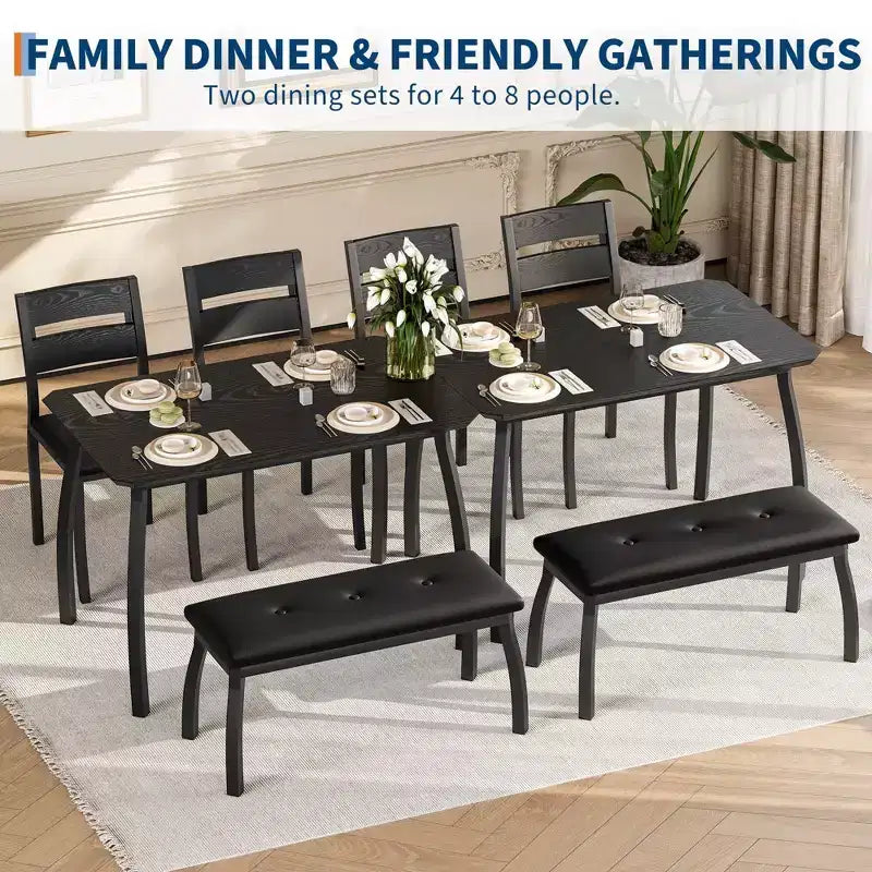 Set da pranzo Coolmee per 4 persone, tavolo da cucina con panca imbottita e 2 sedie, set da pranzo di 4 pezzi per piccoli spazi, appartamento
