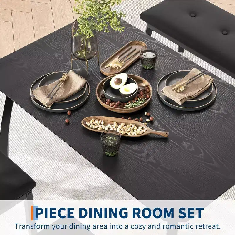 Set da pranzo Coolmee per 4 persone, tavolo da cucina con panca imbottita e 2 sedie, set da pranzo di 4 pezzi per piccoli spazi, appartamento