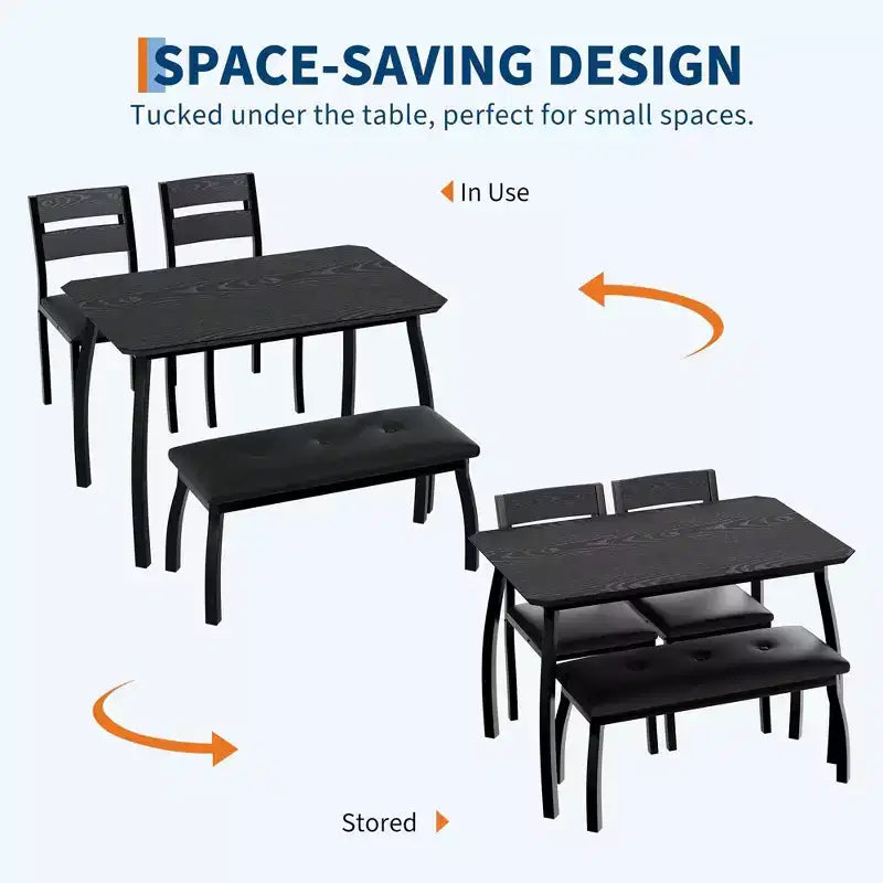 Set da pranzo Coolmee per 4 persone, tavolo da cucina con panca imbottita e 2 sedie, set da pranzo di 4 pezzi per piccoli spazi, appartamento