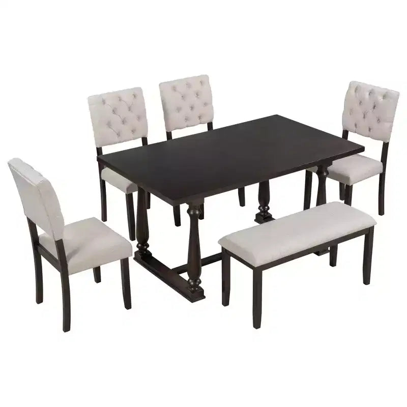 Set da tavolo da pranzo per 6 persone con panca, tavolo rettangolare e 4 sedie imbottite per cucina