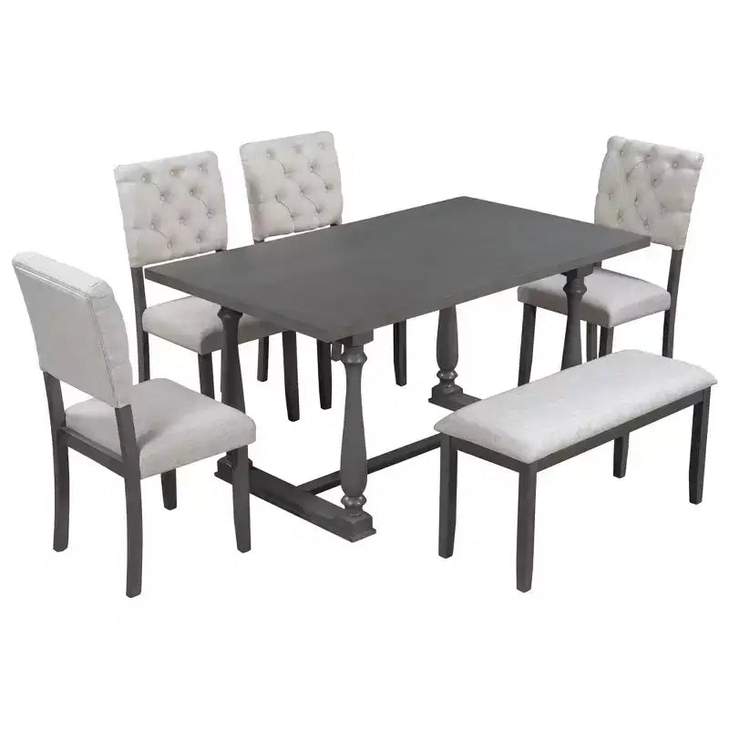 Set da tavolo da pranzo per 6 persone con panca, tavolo rettangolare e 4 sedie imbottite per cucina