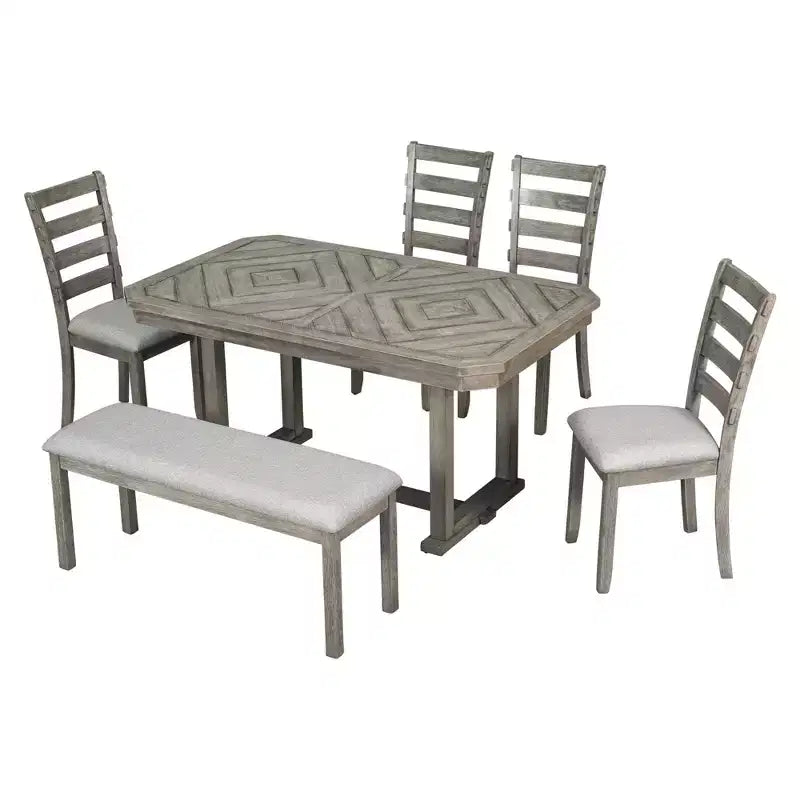 Set tavolo da pranzo per 6 con piano effetto legno, set tavolo da cucina con sedie e panca