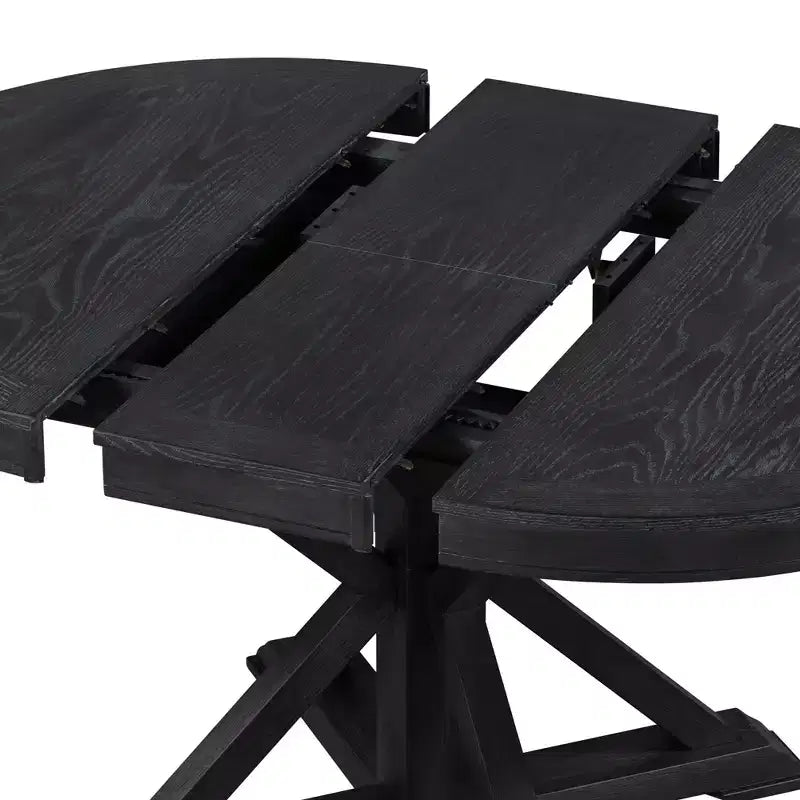 Set Tavolo da Pranzo Allungabile per 4, Tavolo Rotondo in Legno con 4 Sedie Imbottite per Cucina