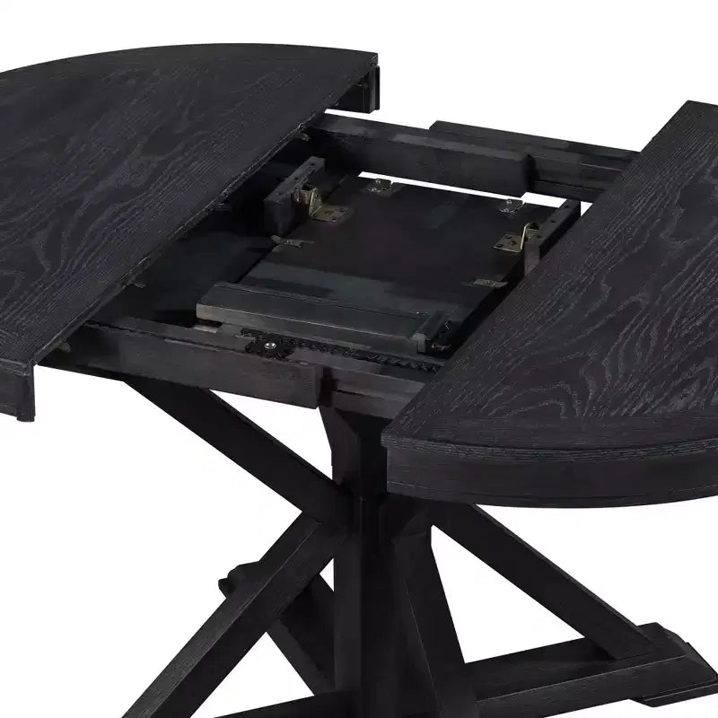 Set Tavolo da Pranzo Allungabile per 4, Tavolo Rotondo in Legno con 4 Sedie Imbottite per Cucina