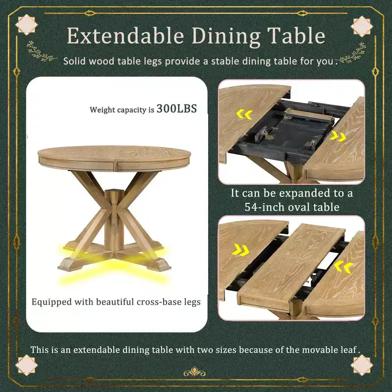 Set Tavolo da Pranzo Allungabile per 4, Tavolo Rotondo in Legno con 4 Sedie Imbottite per Cucina