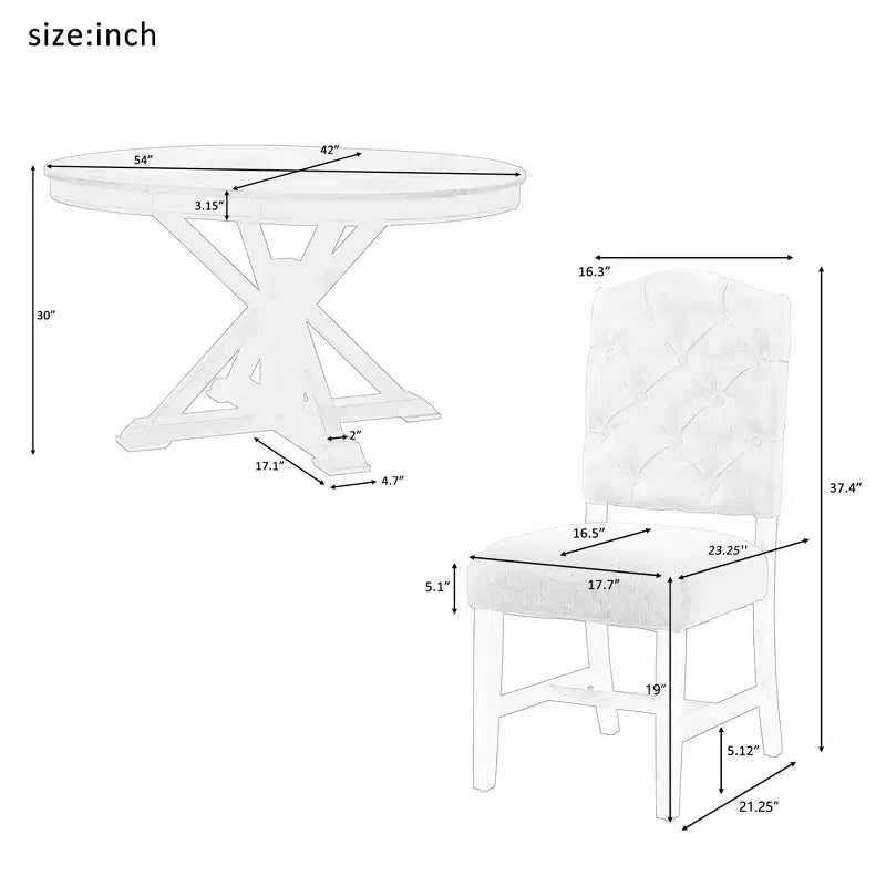 Set Tavolo da Pranzo Allungabile per 4, Tavolo Rotondo in Legno con 4 Sedie Imbottite per Cucina