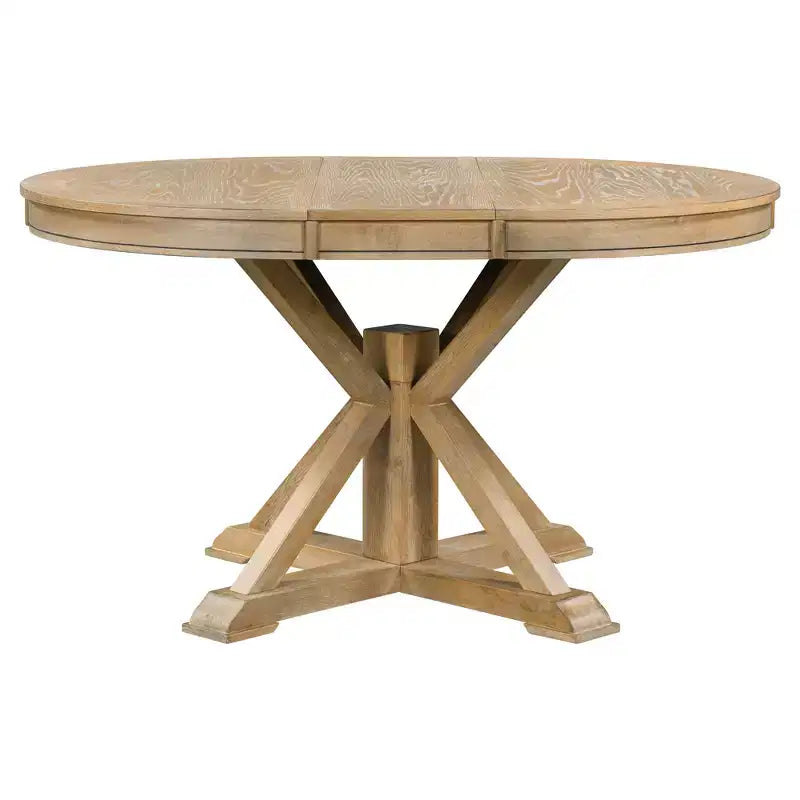 Set Tavolo da Pranzo Allungabile per 4, Tavolo Rotondo in Legno con 4 Sedie Imbottite per Cucina