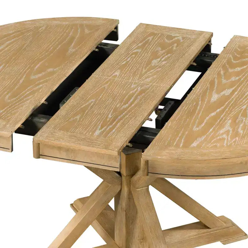 Set Tavolo da Pranzo Allungabile per 4, Tavolo Rotondo in Legno con 4 Sedie Imbottite per Cucina