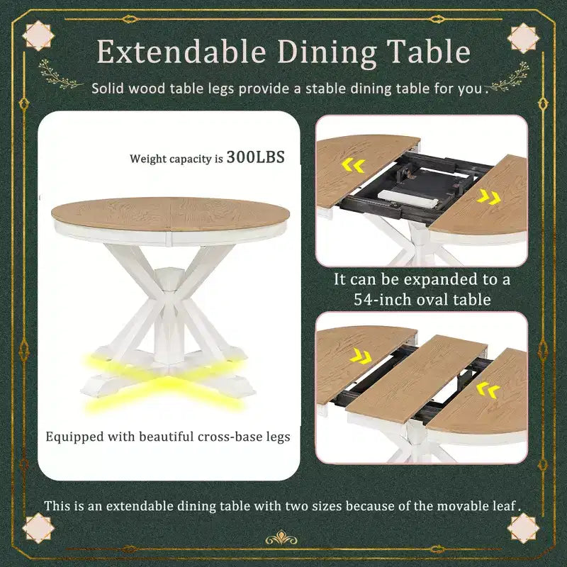 Set Tavolo da Pranzo Allungabile per 4, Tavolo Rotondo in Legno con 4 Sedie Imbottite per Cucina