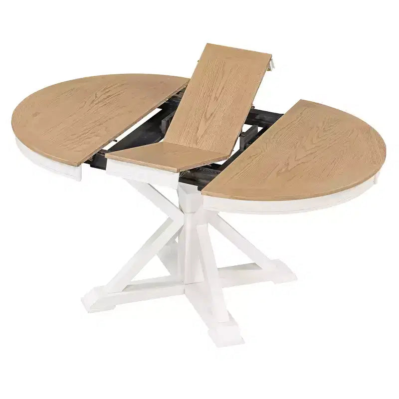 Set Tavolo da Pranzo Allungabile per 4, Tavolo Rotondo in Legno con 4 Sedie Imbottite per Cucina