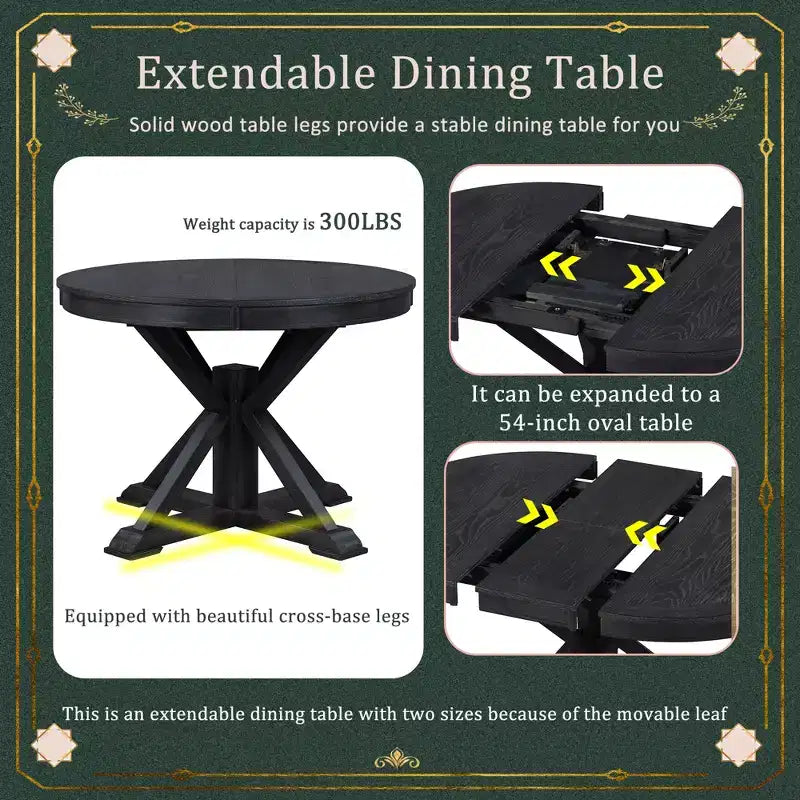 Set Tavolo da Pranzo Allungabile per 4, Tavolo Rotondo in Legno con 4 Sedie Imbottite per Cucina