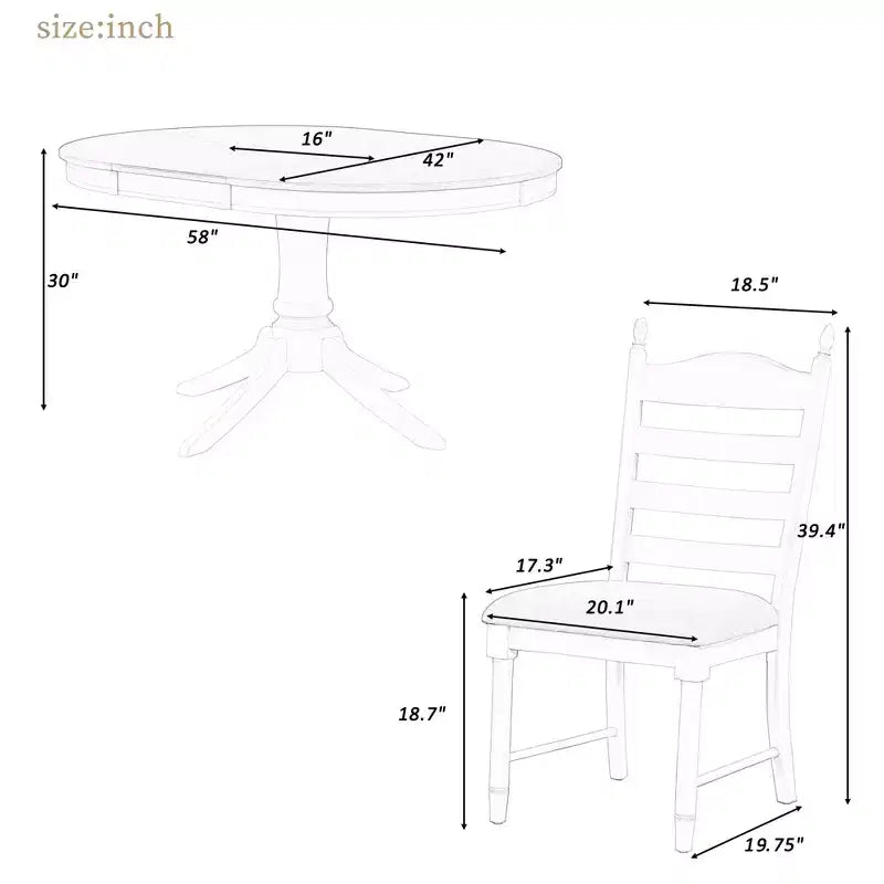 Set tavolo da pranzo rotondo allungabile per 4 persone, set da pranzo stile rustico e 4 sedie imbottite