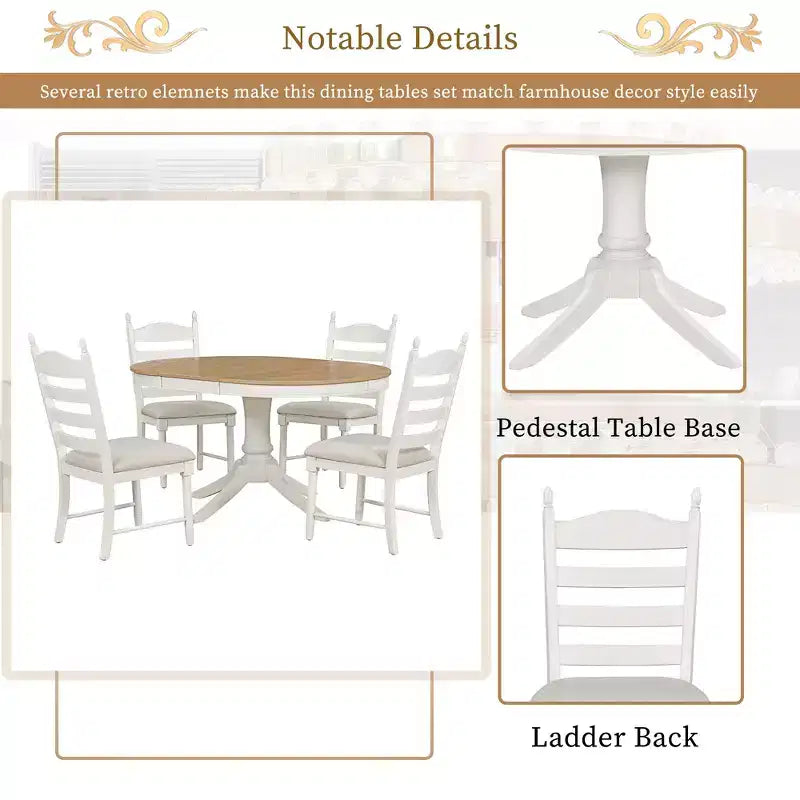 Set tavolo da pranzo rotondo allungabile per 4 persone, set da pranzo stile rustico e 4 sedie imbottite