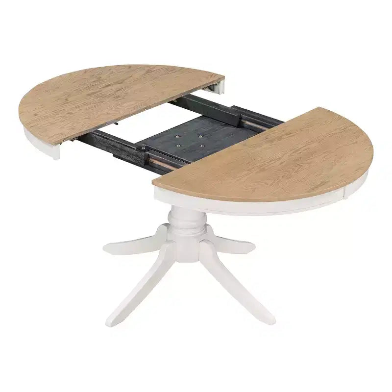 Set tavolo da pranzo rotondo allungabile per 4 persone, set da pranzo stile rustico e 4 sedie imbottite
