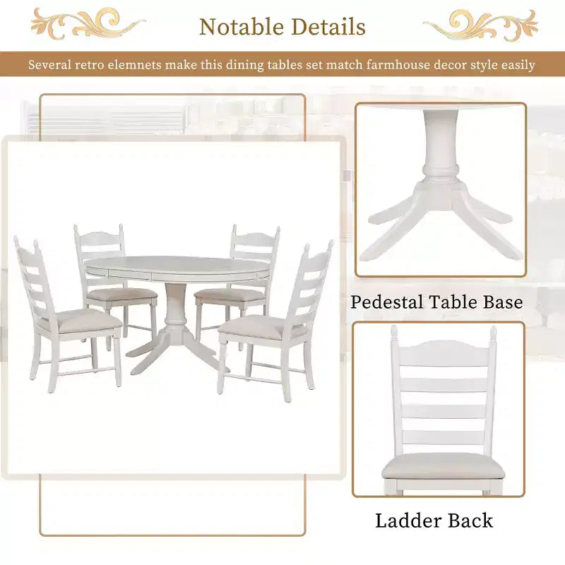 Set tavolo da pranzo rotondo allungabile per 4 persone, set da pranzo stile rustico e 4 sedie imbottite