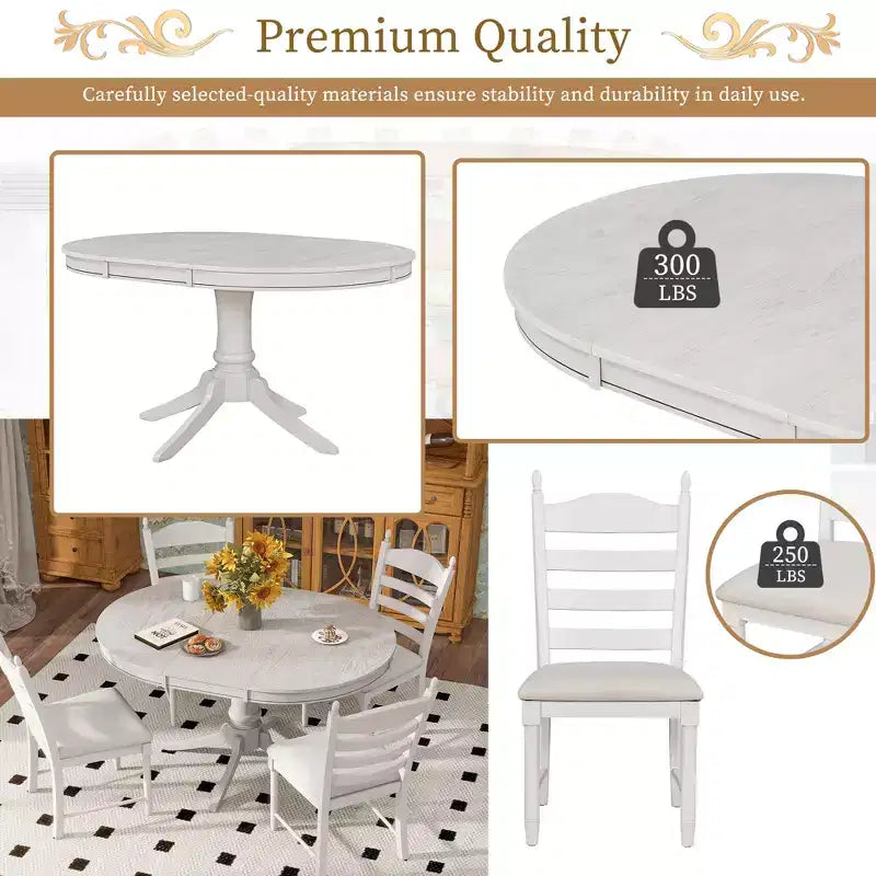 Set tavolo da pranzo rotondo allungabile per 4 persone, set da pranzo stile rustico e 4 sedie imbottite