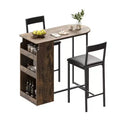 3-Piece Farmhouse Bistro Dining Table Set for 2 with Storage Shelves, Counter-Height Table & 2 PU Leather Chairs, Kitchen Dining Table Set
