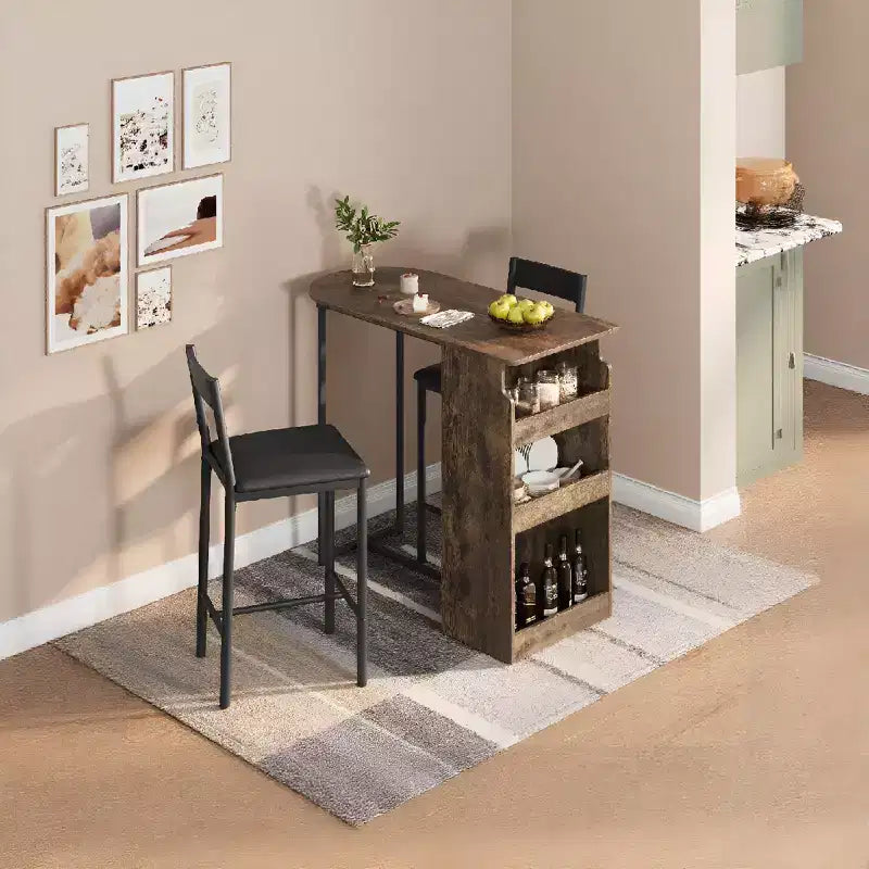 Set da 3 pezzi per tavolo da bistrò in stile rustico per 2 persone con mensole, tavolo ad altezza bancone e 2 sedie in pelle PU, set da pranzo per cucina