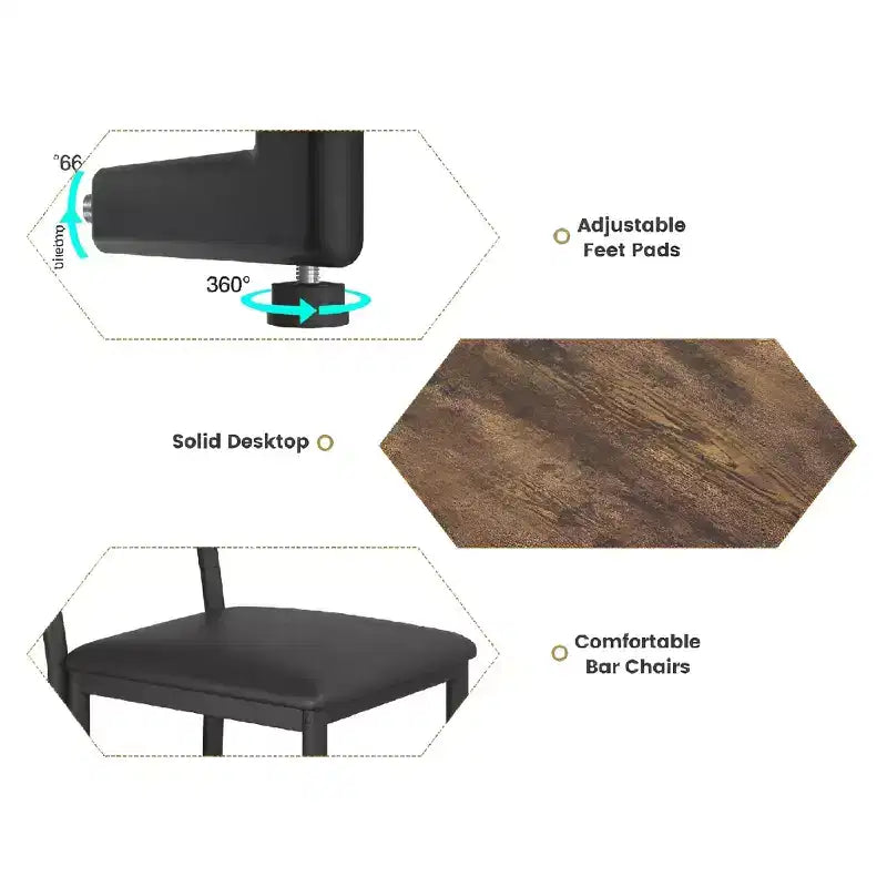 Set da 3 pezzi per tavolo da bistrò in stile rustico per 2 persone con mensole, tavolo ad altezza bancone e 2 sedie in pelle PU, set da pranzo per cucina