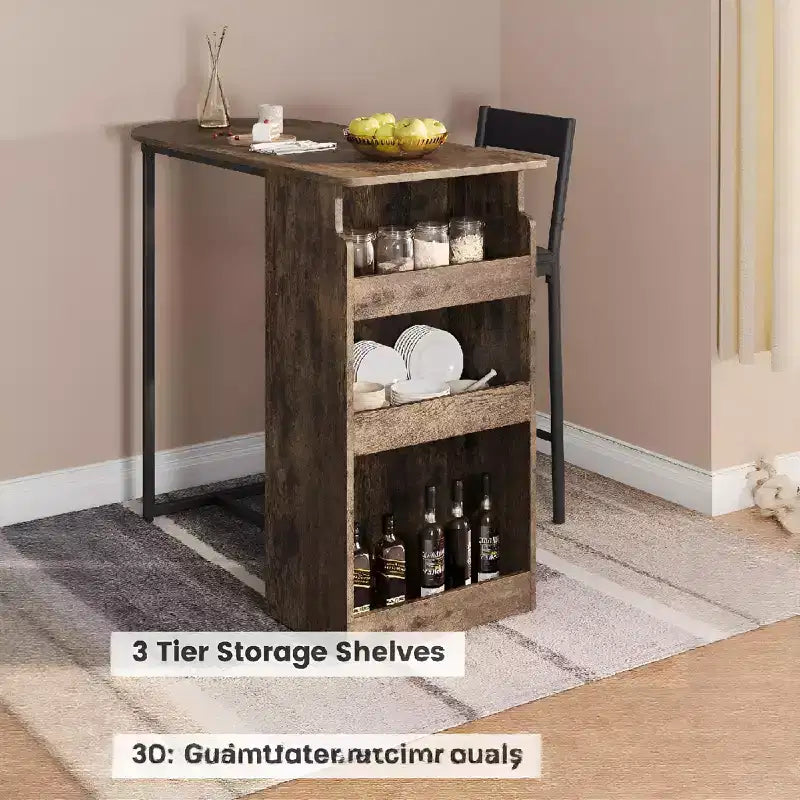 Set da 3 pezzi per tavolo da bistrò in stile rustico per 2 persone con mensole, tavolo ad altezza bancone e 2 sedie in pelle PU, set da pranzo per cucina