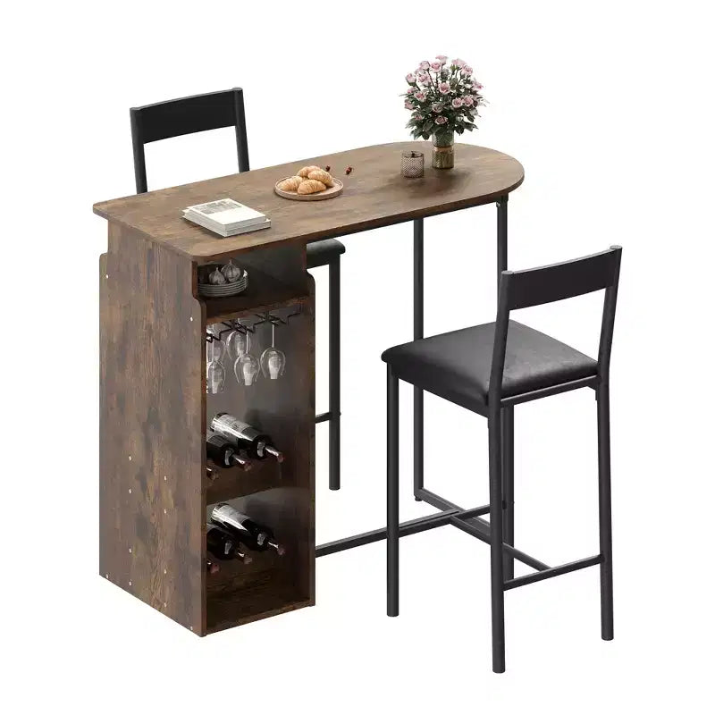 Set da tavolo e sedie da bar retrò per 2 con portabottiglie e portacalici, set da tavolo da bar ad altezza bancone con ripiano aperto, tavolo da pranzo per cucina