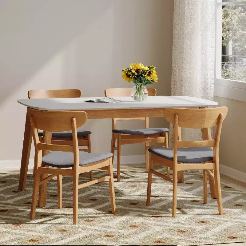 Christopher Knight Home Bryner set da pranzo di 5 pezzi in legno rivestito in tessuto moderno di metà secolo