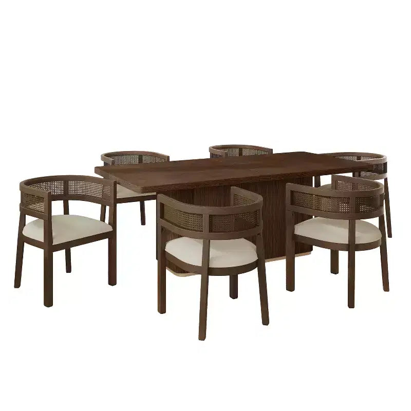 Christopher Knight Home Althara Set da Pranzo Contemporaneo da 7 Pezzi in Rattan e Legno di Gomma, Imbottito, con Tavolo Grande