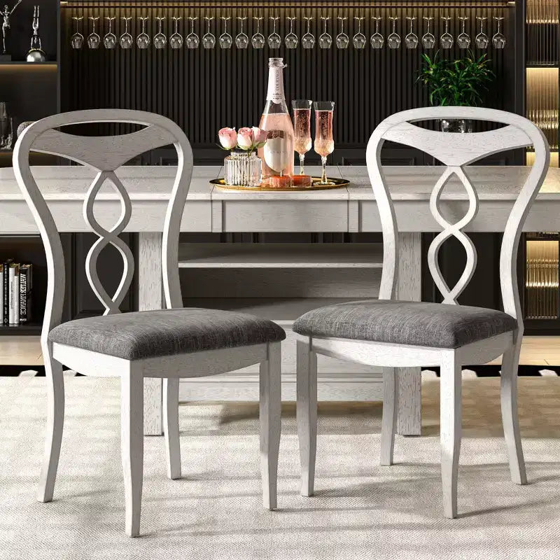 Set da pranzo allungabile VECELO 5/7 pezzi, tavolo in legno di caucciù con 4/6 sedie da pranzo imbottite senza braccioli per cucina, grigio