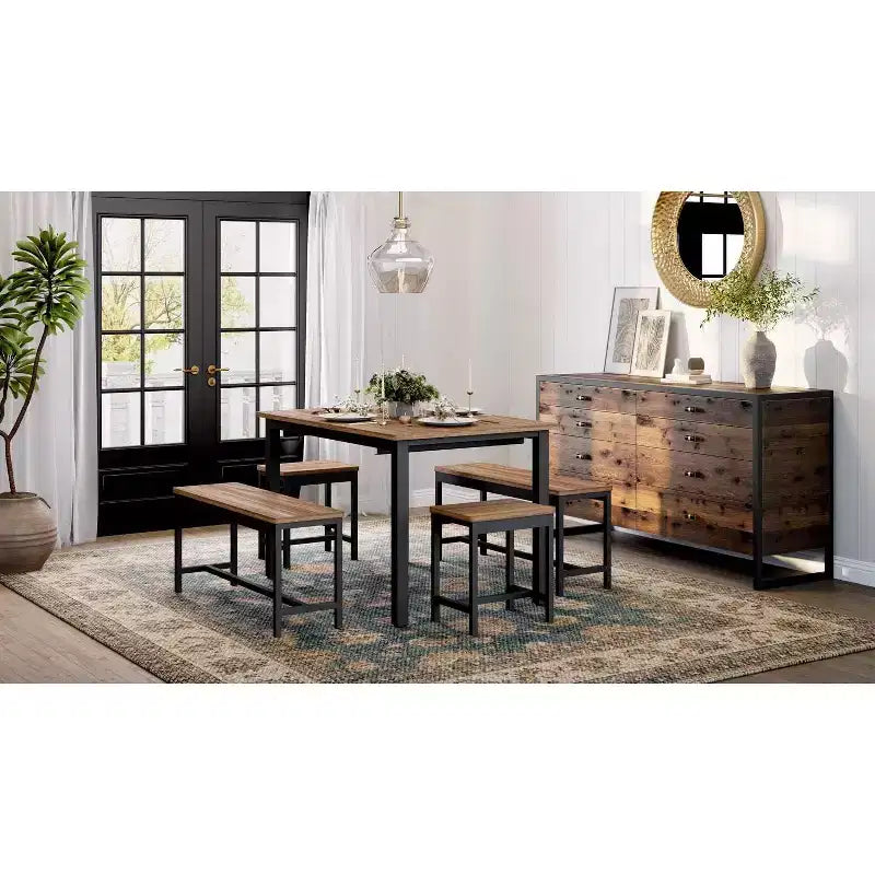 Set da Pranzo Estensibile da 5 Pezzi, Tavolo da Cucina con 2 Sedie e 2 Panche, Set Tavolo da Pranzo per 4-6 Persone, Tavolo da Colazione Salvaspazio