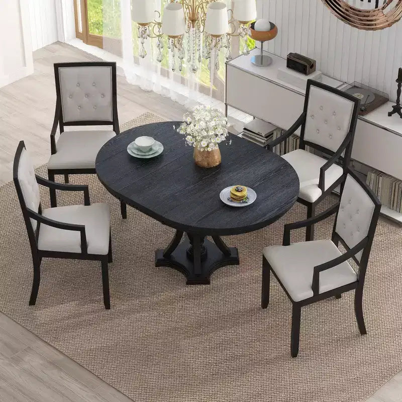 Set da pranzo rotondo retrò Polibi da 5 pezzi con tavolo allungabile