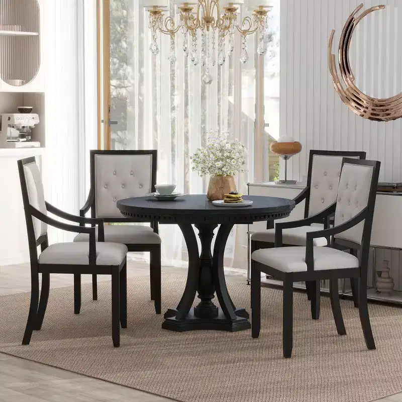 Set da pranzo rotondo retrò Polibi da 5 pezzi con tavolo allungabile