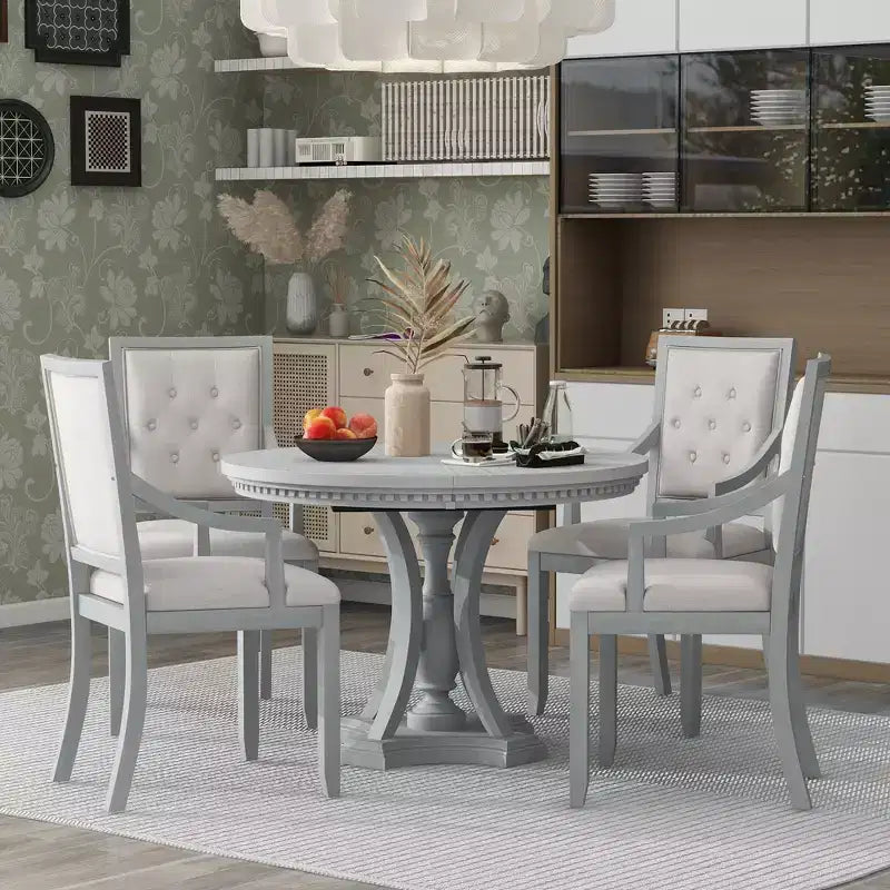 Set da pranzo rotondo retrò Polibi da 5 pezzi con tavolo allungabile