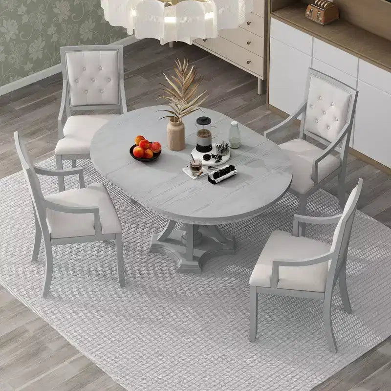 Set da pranzo rotondo retrò Polibi da 5 pezzi con tavolo allungabile