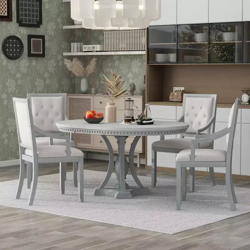 Polibi 5-Piece Retro Round Dining Set with Extendable Table