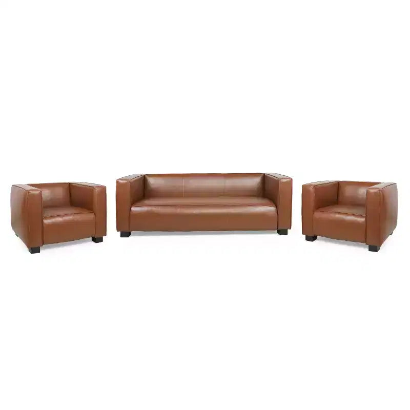 Christopher Knight Home Goyette Contemporary Faux Leather 3 Piece Living Room Sofa Set