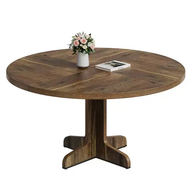 Tavolo da pranzo rotondo per 4 persone, tavolo da cucina circolare in stile rustico da 119 cm con piano in legno e base stabile, per sala da pranzo e soggiorno (solo tavolo)