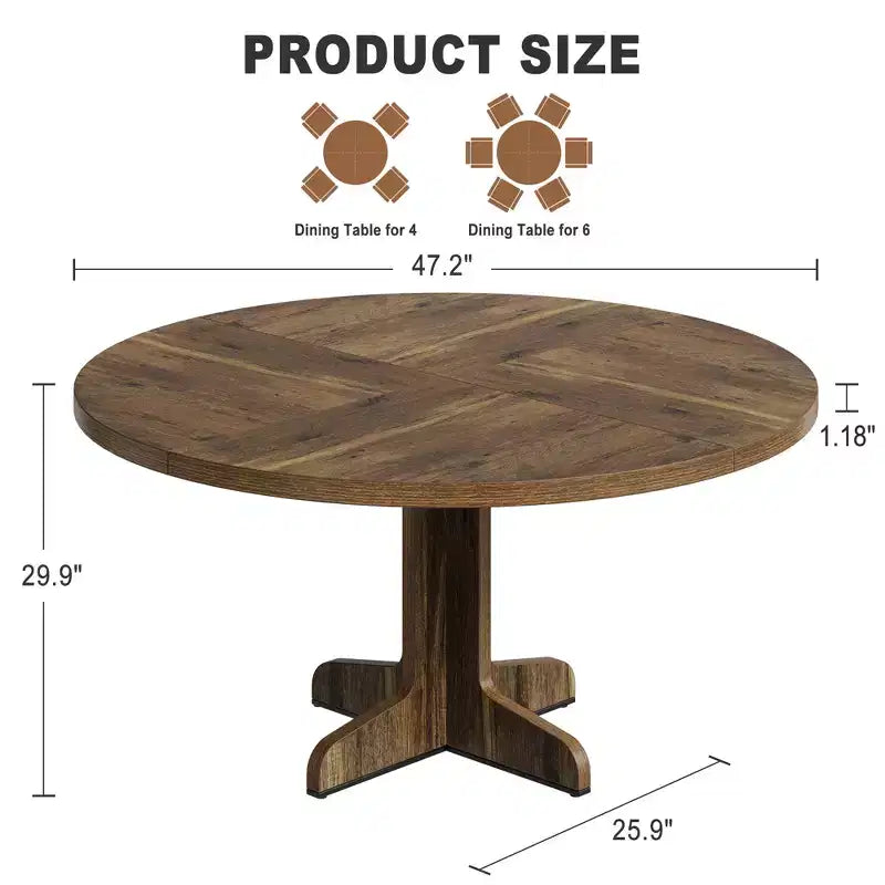 Tavolo da pranzo rotondo per 4 persone, tavolo da cucina circolare in stile rustico da 119 cm con piano in legno e base stabile, per sala da pranzo e soggiorno (solo tavolo)