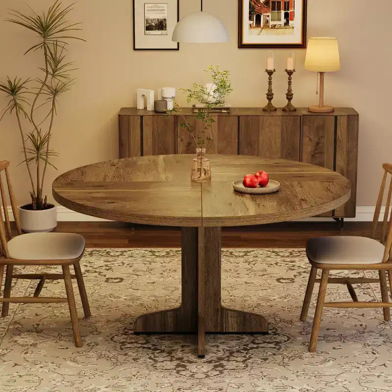 Tavolo da pranzo rotondo per 4 persone, tavolo da cucina circolare in stile rustico da 119 cm con piano in legno e base stabile, per sala da pranzo e soggiorno (solo tavolo)