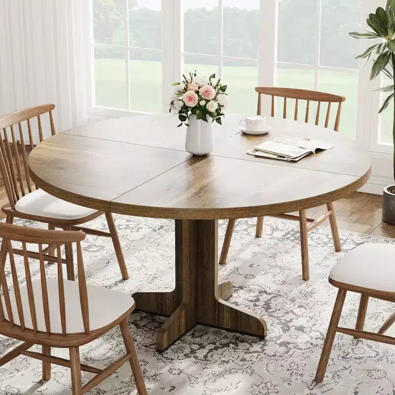 Tavolo da pranzo rotondo per 4 persone, tavolo da cucina circolare in stile rustico da 119 cm con piano in legno e base stabile, per sala da pranzo e soggiorno (solo tavolo)