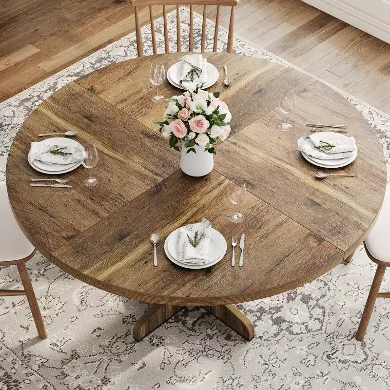 Tavolo da pranzo rotondo per 4 persone, tavolo da cucina circolare in stile rustico da 119 cm con piano in legno e base stabile, per sala da pranzo e soggiorno (solo tavolo)