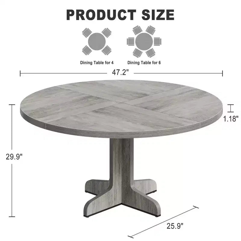 Tavolo da pranzo rotondo per 4 persone, tavolo da cucina circolare in stile rustico da 119 cm con piano in legno e base stabile, per sala da pranzo e soggiorno (solo tavolo)