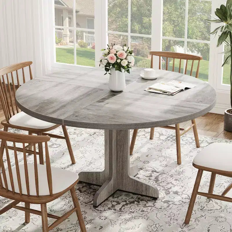 Tavolo da pranzo rotondo per 4 persone, tavolo da cucina circolare in stile rustico da 119 cm con piano in legno e base stabile, per sala da pranzo e soggiorno (solo tavolo)