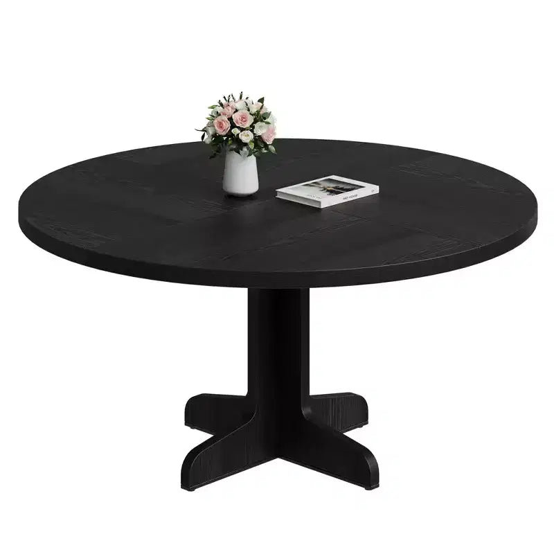 Tavolo da pranzo rotondo per 4 persone, tavolo da cucina circolare in stile rustico da 119 cm con piano in legno e base stabile, per sala da pranzo e soggiorno (solo tavolo)