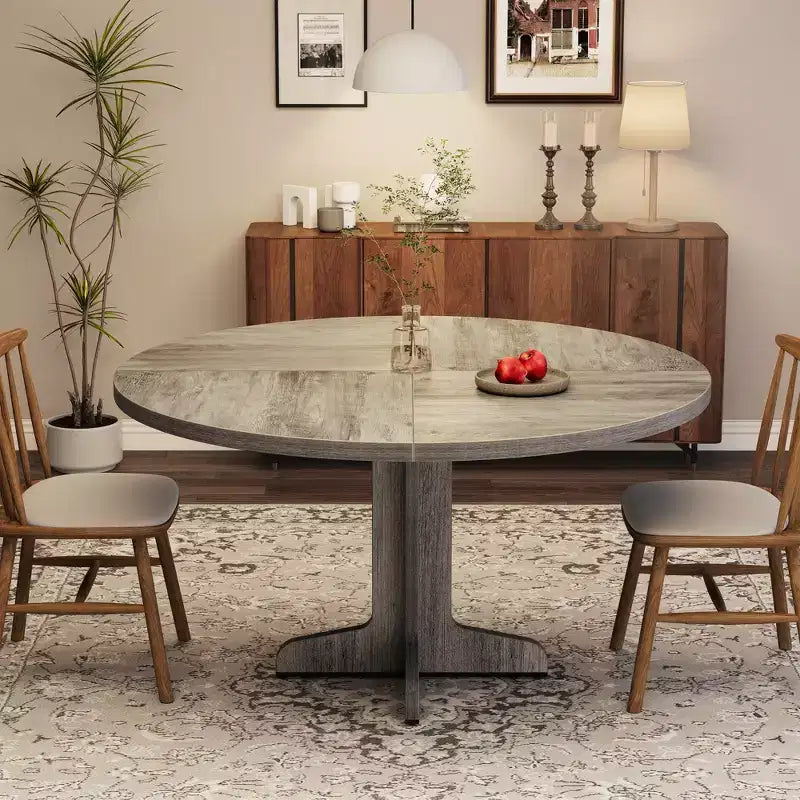 Tavolo da pranzo rotondo per 4 persone, tavolo da cucina circolare in stile rustico da 119 cm con piano in legno e base stabile, per sala da pranzo e soggiorno (solo tavolo)