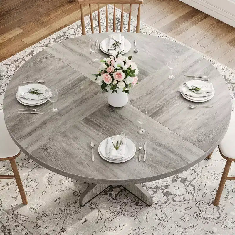 Tavolo da pranzo rotondo per 4 persone, tavolo da cucina circolare in stile rustico da 119 cm con piano in legno e base stabile, per sala da pranzo e soggiorno (solo tavolo)