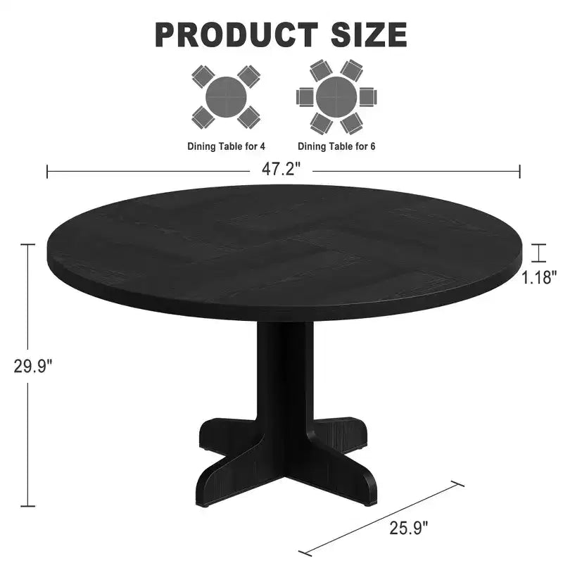Tavolo da pranzo rotondo per 4 persone, tavolo da cucina circolare in stile rustico da 119 cm con piano in legno e base stabile, per sala da pranzo e soggiorno (solo tavolo)