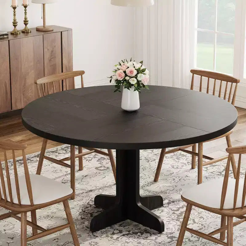 Tavolo da pranzo rotondo per 4 persone, tavolo da cucina circolare in stile rustico da 119 cm con piano in legno e base stabile, per sala da pranzo e soggiorno (solo tavolo)