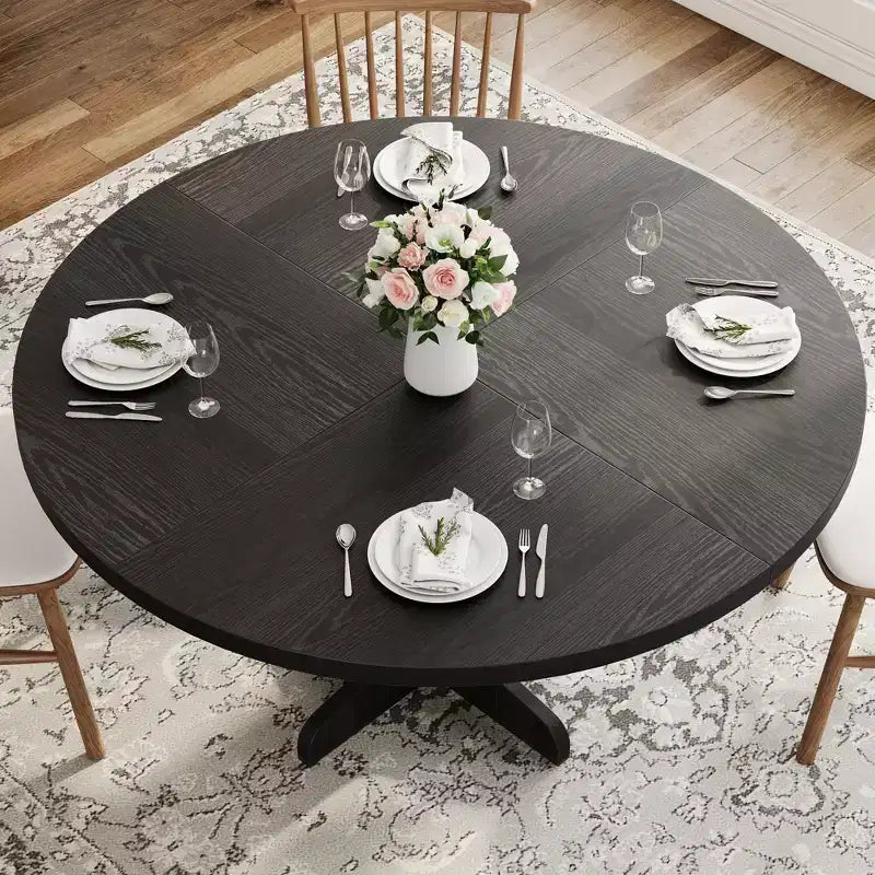 Tavolo da pranzo rotondo per 4 persone, tavolo da cucina circolare in stile rustico da 119 cm con piano in legno e base stabile, per sala da pranzo e soggiorno (solo tavolo)