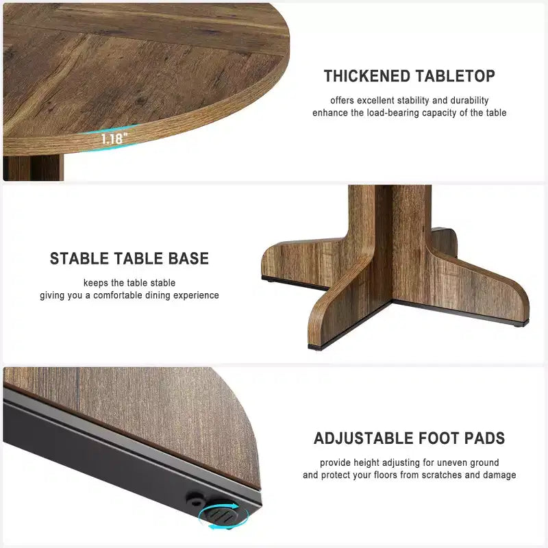 Tavolo da pranzo rotondo per 4 persone, tavolo da cucina circolare in stile rustico da 119 cm con piano in legno e base stabile, per sala da pranzo e soggiorno (solo tavolo)